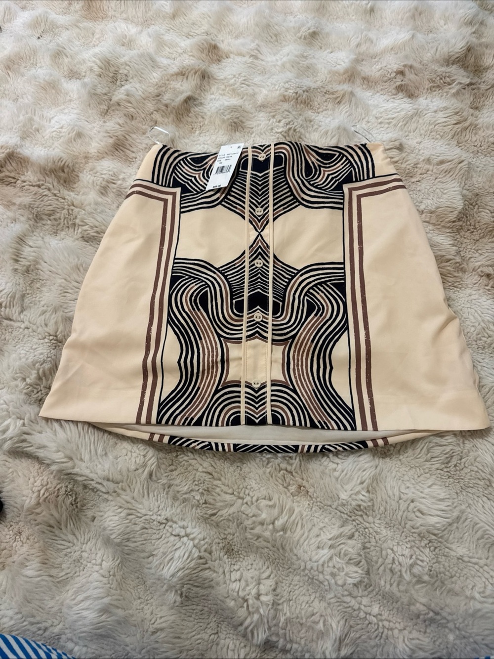 Beige Graphic-Print Mini Skirt with Black & Brown Accents